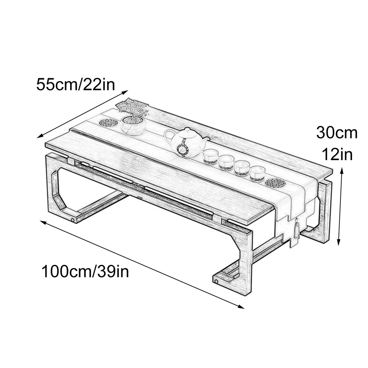 Japanese Floor Table Solid Wood 100x55x30cm R909