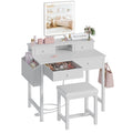 White Makeup Vanity Desk with Mirror and Lights, Chair and Drawers D583891