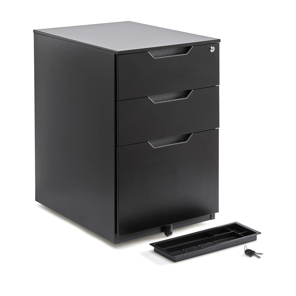 3-Drawer Black Mobile File Cabinet with Lock D387260