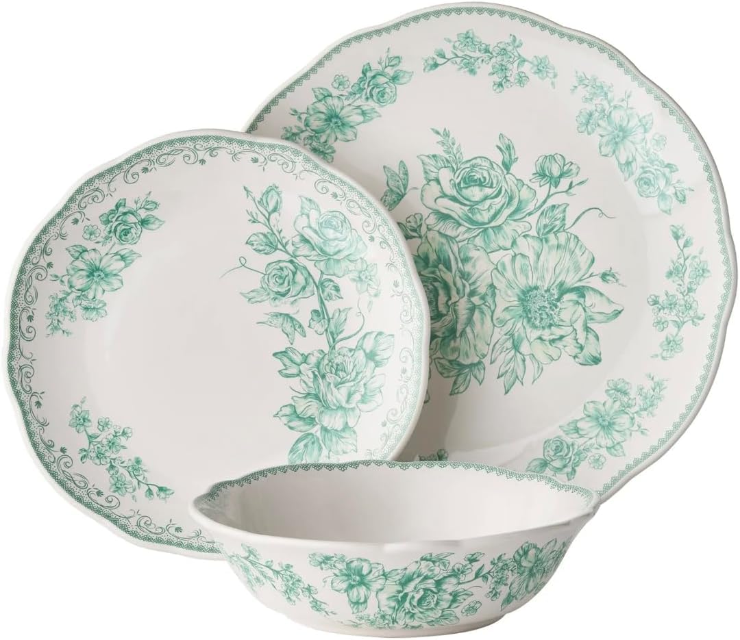 12-Piece Stoneware Dinnerware Set, Service for 4, Green D5339