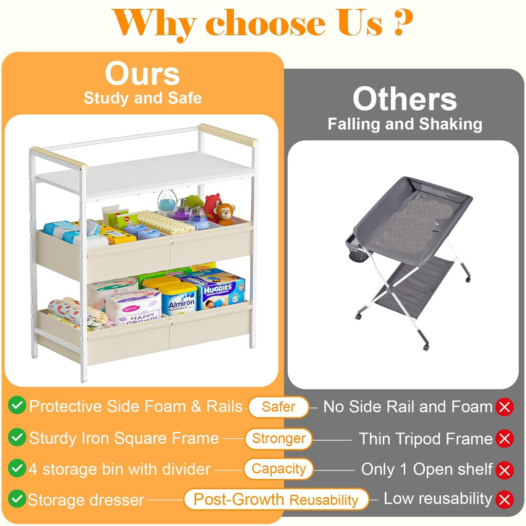 White Baby Changing Table with Storage D540