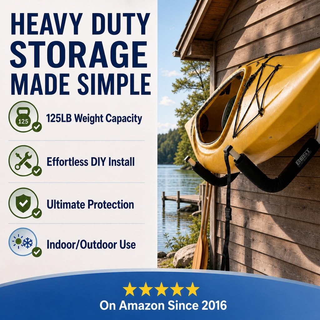 Kayak Wall Mount Storage Rack, Heavy Duty Steel, 125LB Capacity O942