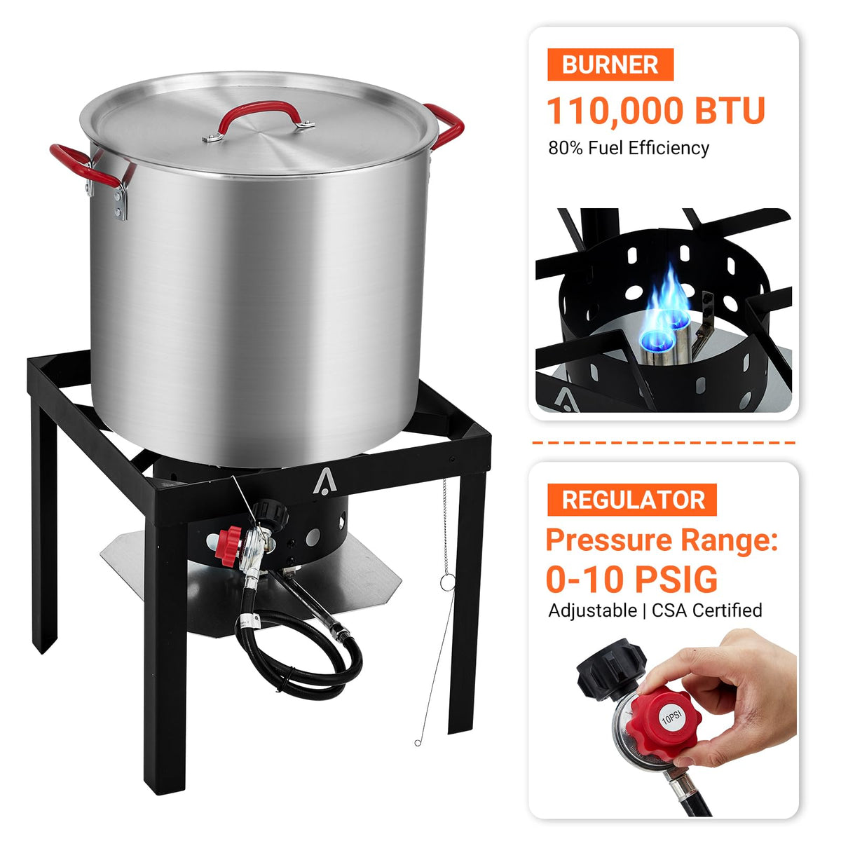 100Qt Aluminum Seafood Boil Pot with Strainer Basket and Propane Stove Burner J8674