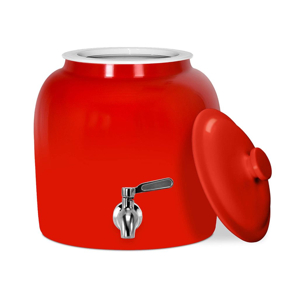 Porcelain Ceramic Crock Water Dispenser with Stainless Steel Faucet and Lid E499