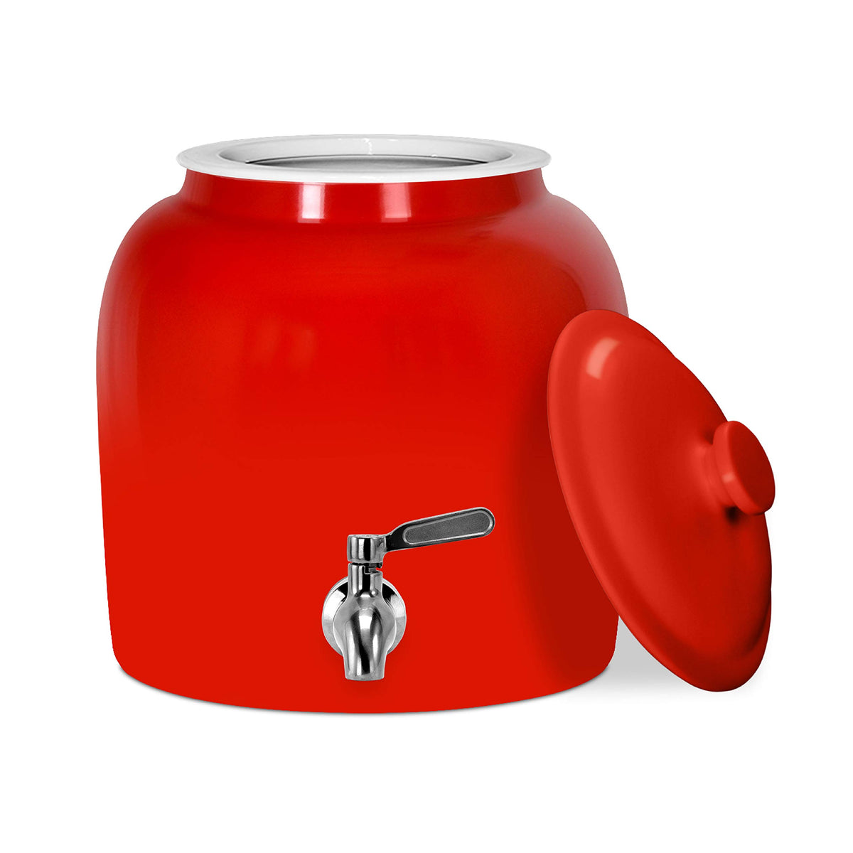 Porcelain Ceramic Crock Water Dispenser with Stainless Steel Faucet and Lid E499