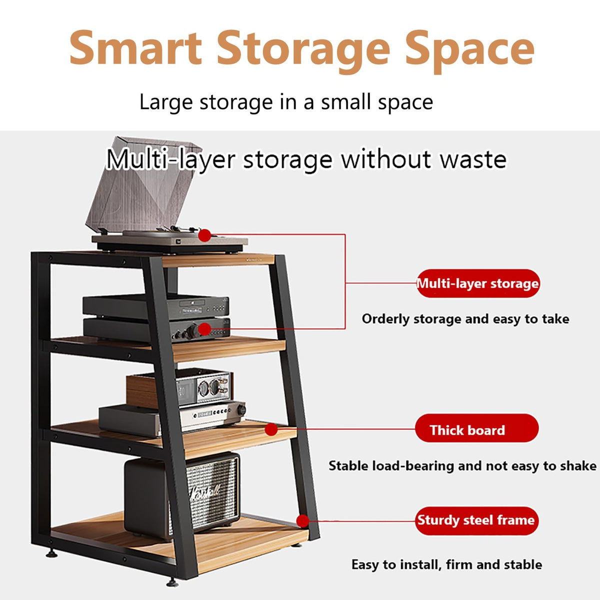 Black Corner Media Stand with Shelves W3379