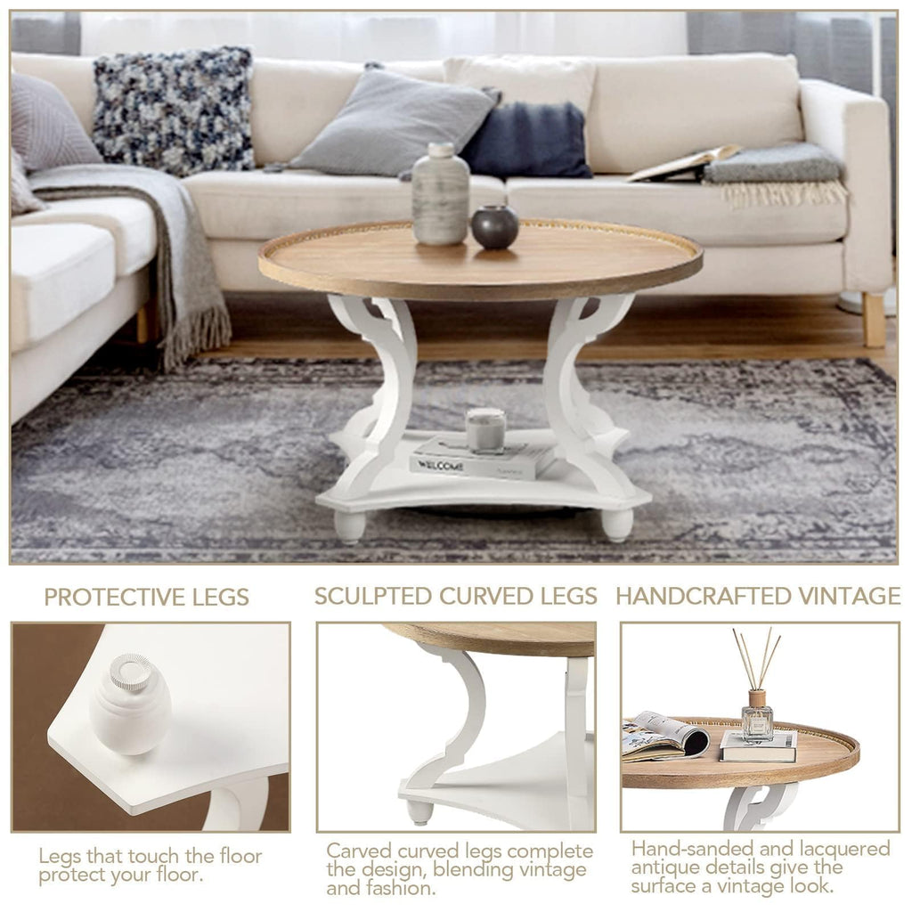 Farmhouse Round Coffee Table with Storage Shelf S49483