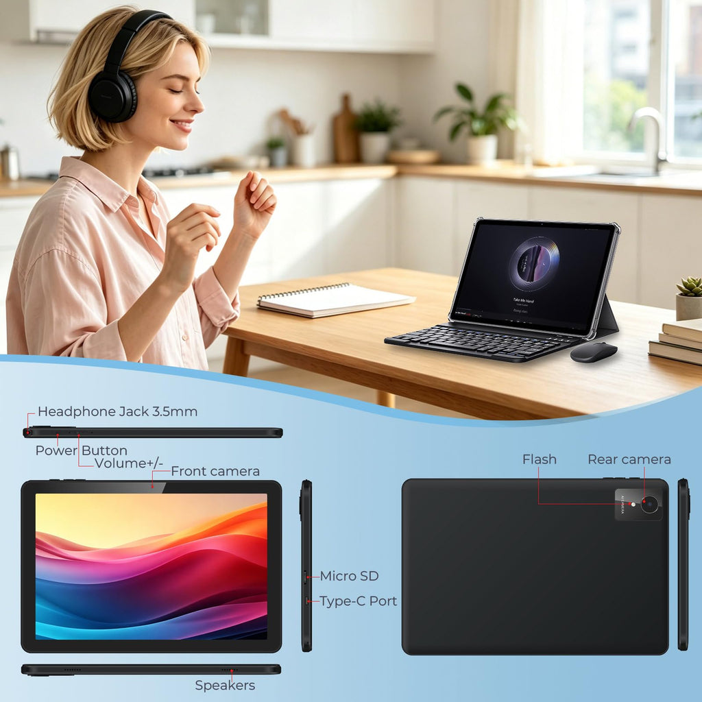 Android Tablet 10 inch, 26GB RAM 128GB ROM 7000 mAh Black S185