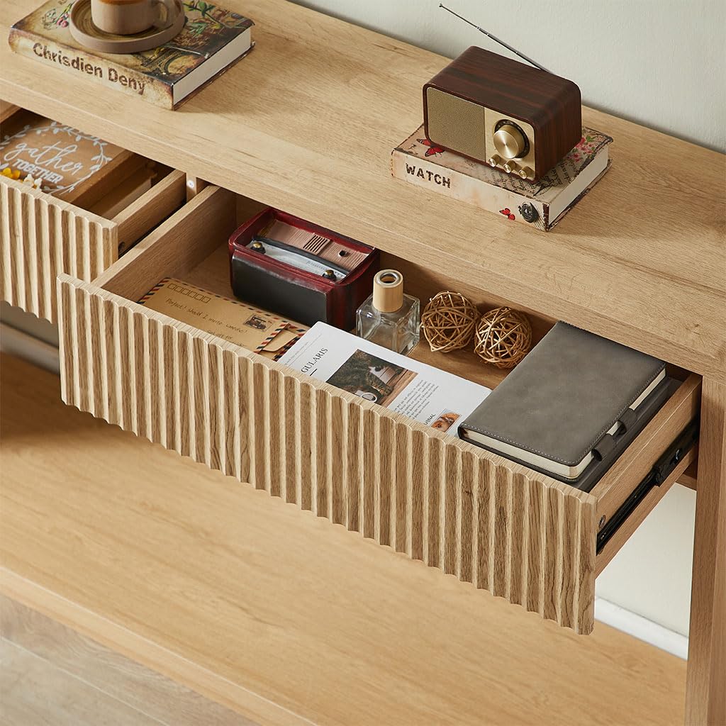 59" Oak Console Table with 2 Drawers and Open Shelf N1944