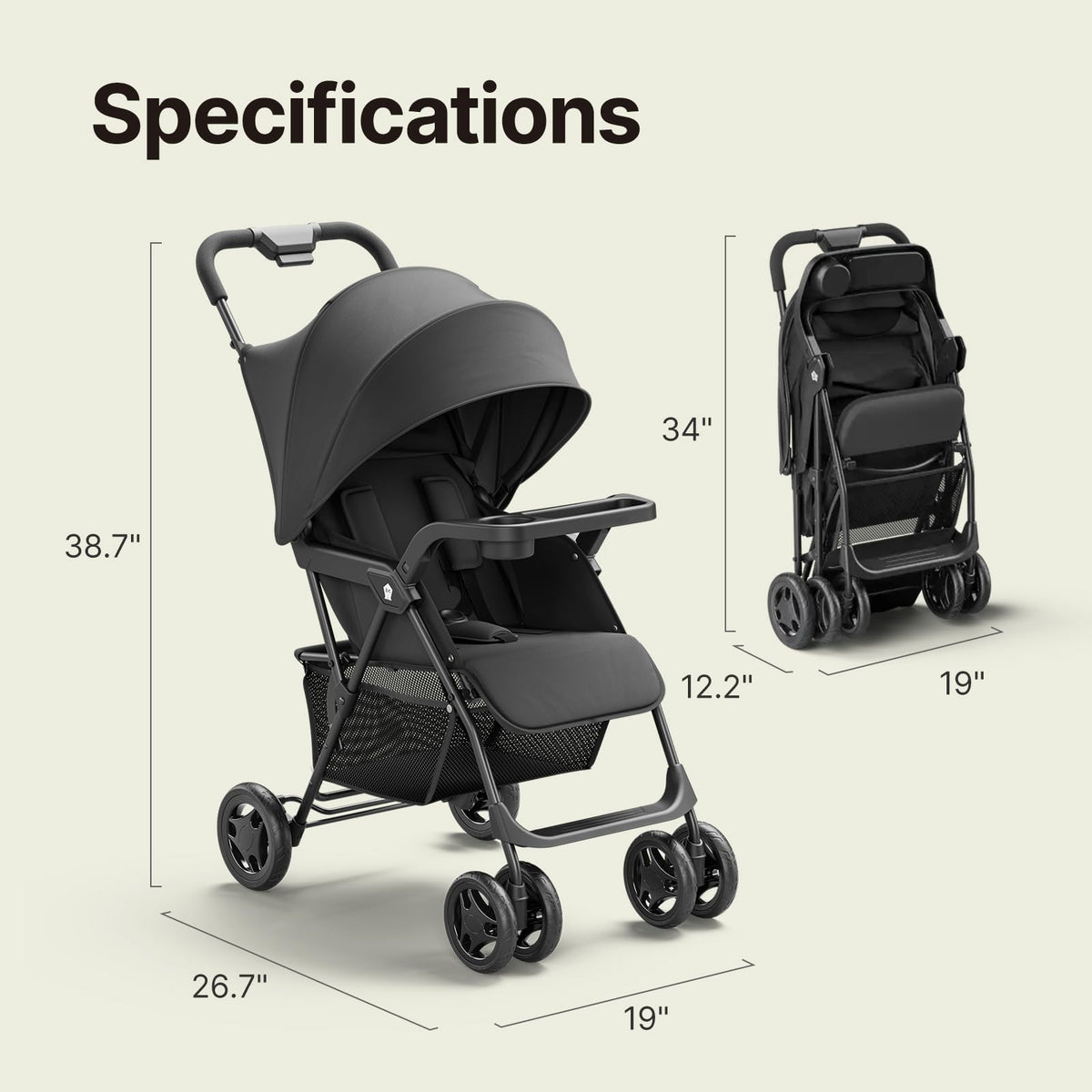 Lightweight Travel Stroller with Near-Flat Recline Seat K390