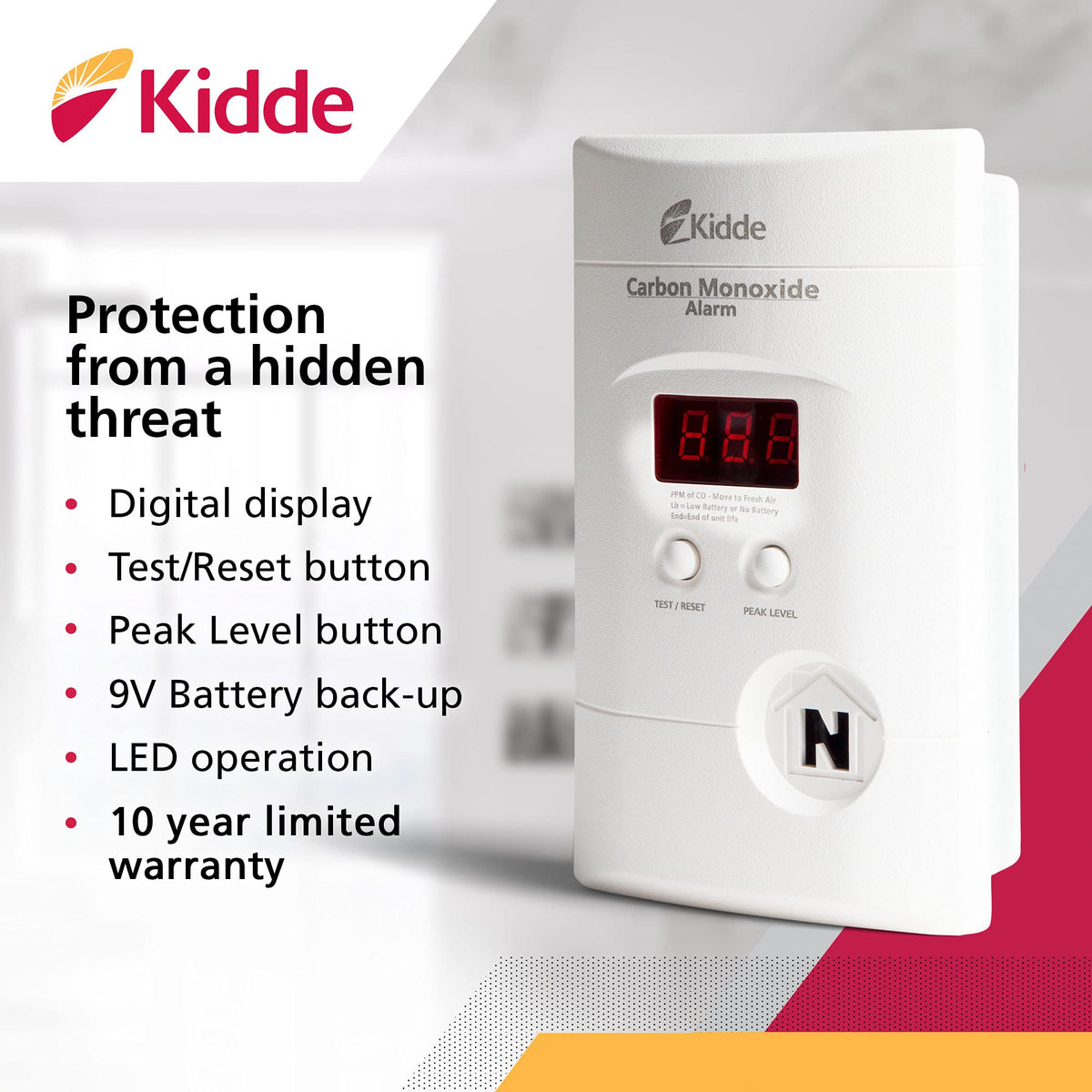 Carbon Monoxide Detector, Plug-In with Digital Display X938