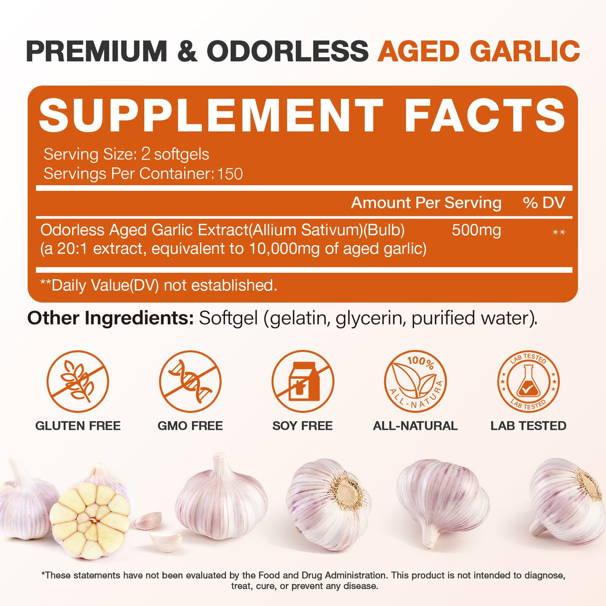 Odorless Garlic Capsules 10,000mg 300 Softgels P31198