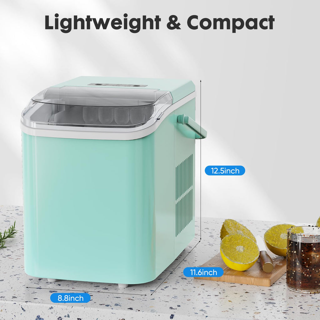 Countertop Ice Maker Machine with Handle, Self-Cleaning, 2 Sizes Bullet Ice, Black D790113