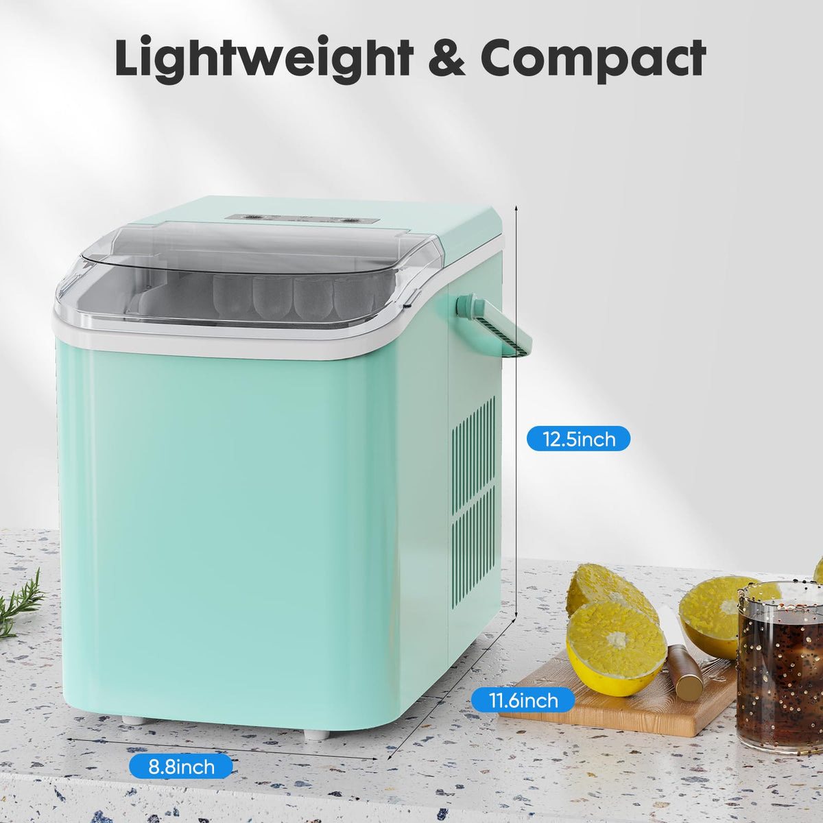 Countertop Ice Maker Machine with Handle, Self-Cleaning, 2 Sizes Bullet Ice, Black D790113