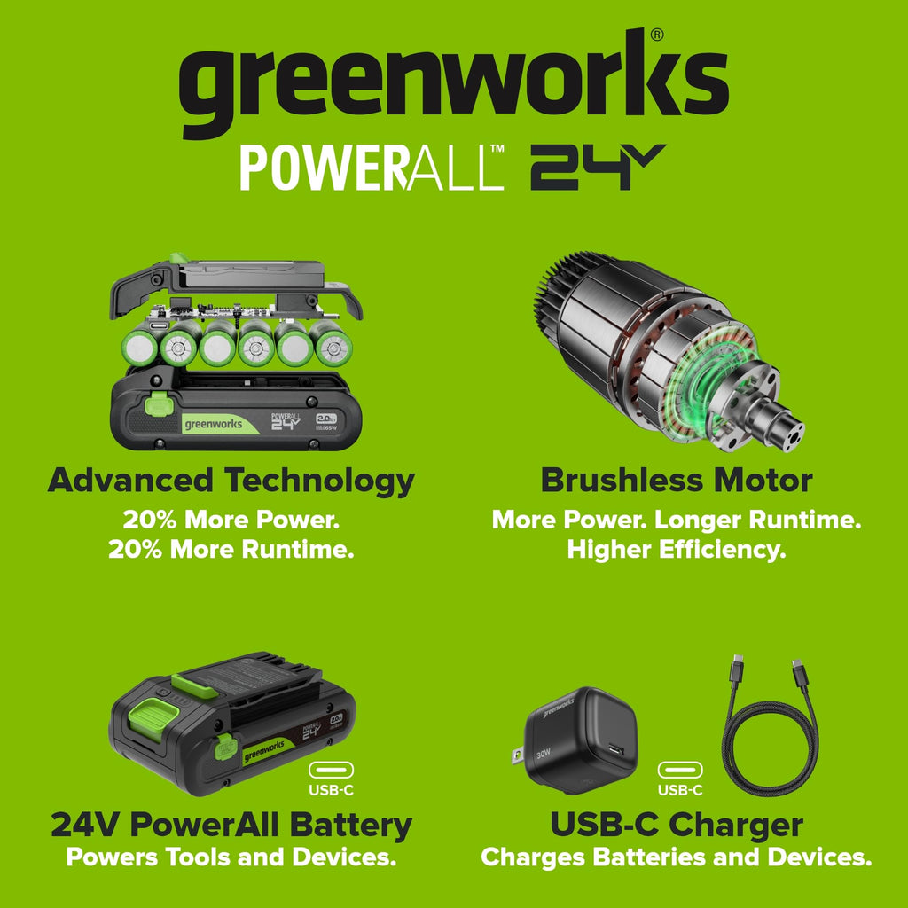 24V Cordless Brushless 3/8" Drill/Driver with 2.0Ah Battery and 10PC Titanium Drill Bit Set S846175