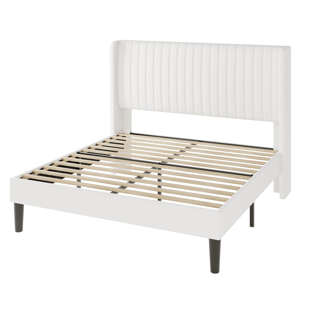 Queen Size White Velvet Upholstered Platform Bed Y85275