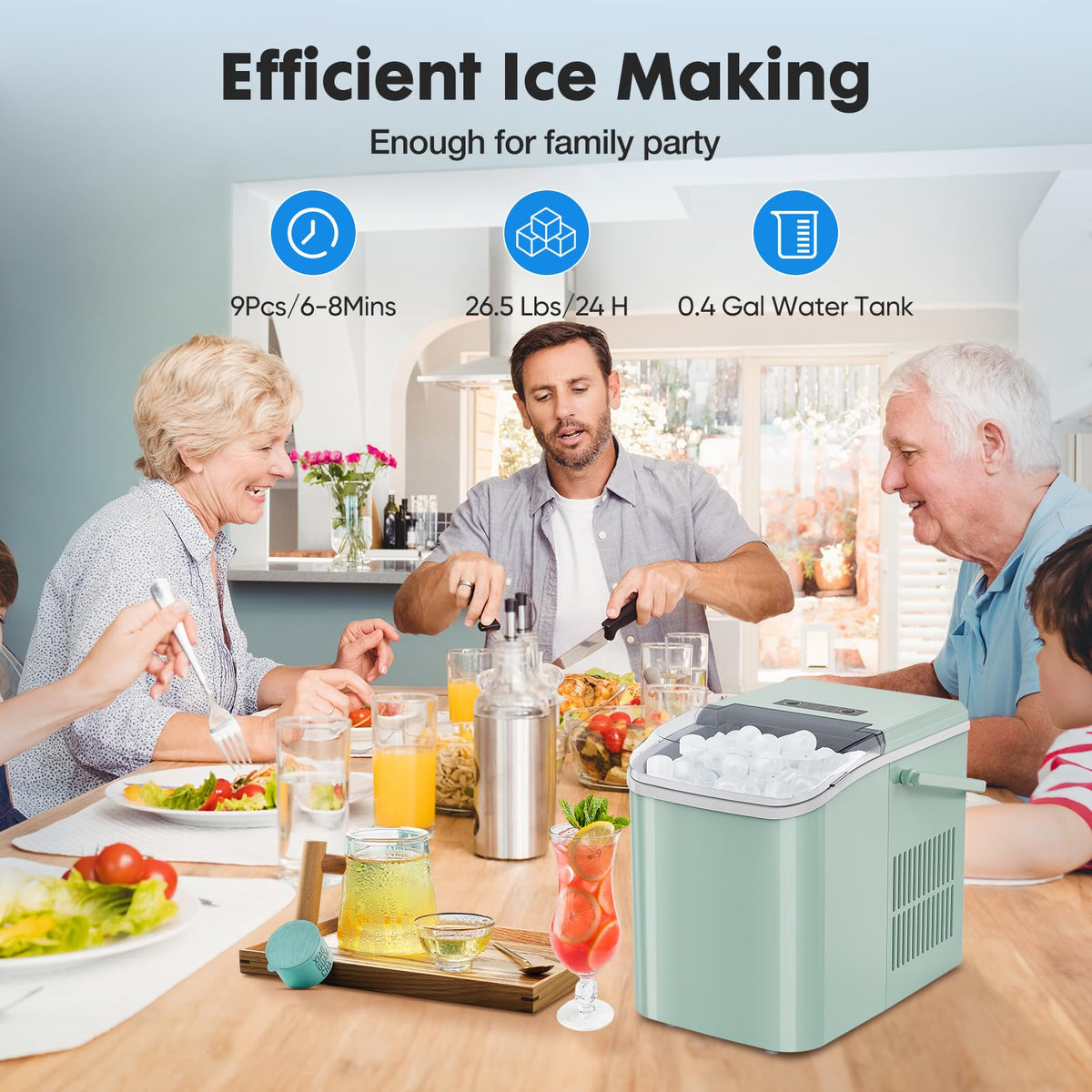 Countertop Ice Maker Machine with Handle, Self-Cleaning, 2 Sizes Bullet Ice, Black D790113