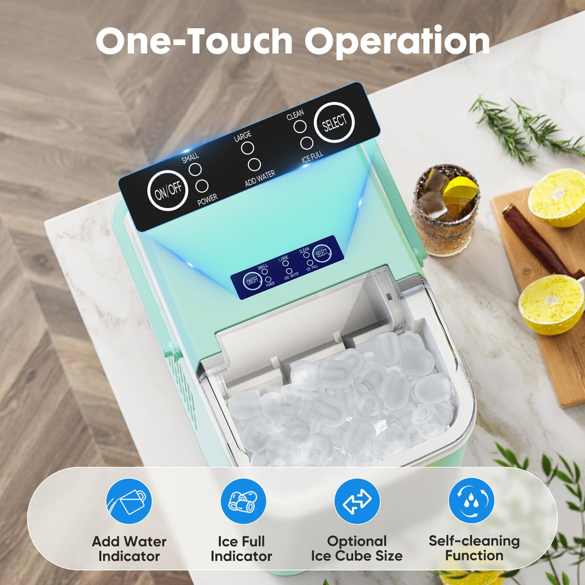 Countertop Ice Maker Machine with Handle, Self-Cleaning, 2 Sizes Bullet Ice, Black D790113