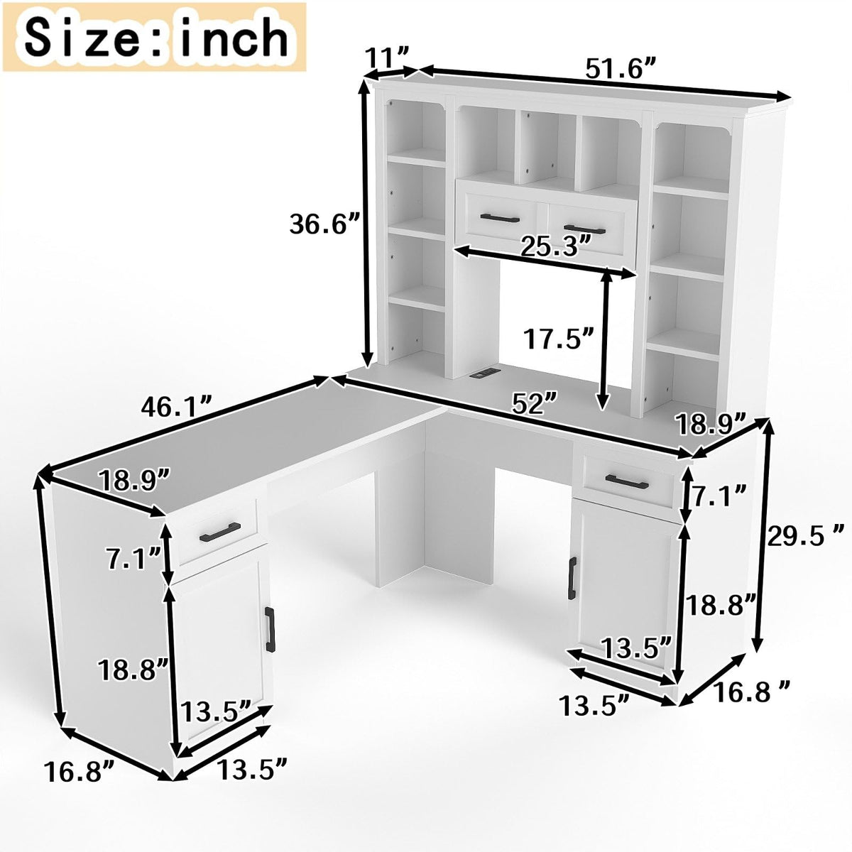 White L-Shaped Computer Desk with Hutch and Storage V562