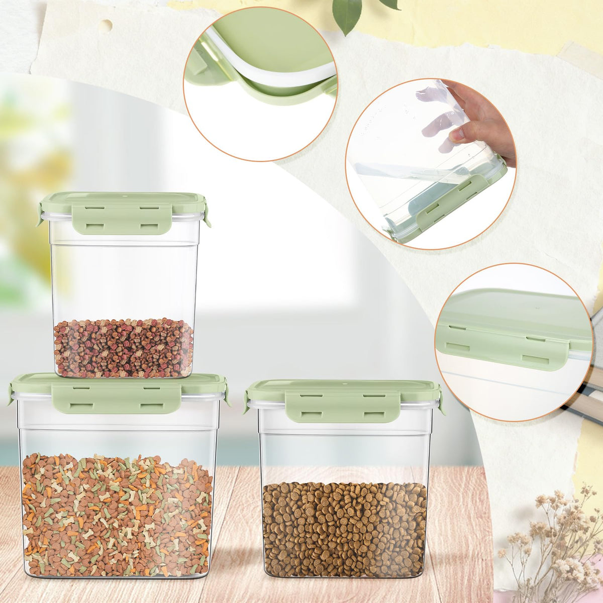 6 Pcs Dog and Cat Food Storage Containers with 2 Scoops E916494