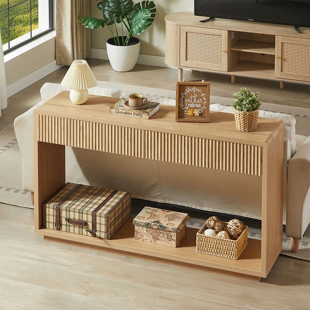 59" Oak Console Table with 2 Drawers and Open Shelf N1944
