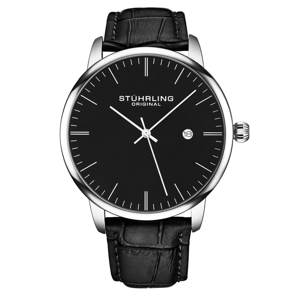 Men's 40mm Ultra Slim Leather Strap Quartz Analog Dress Watch L1571