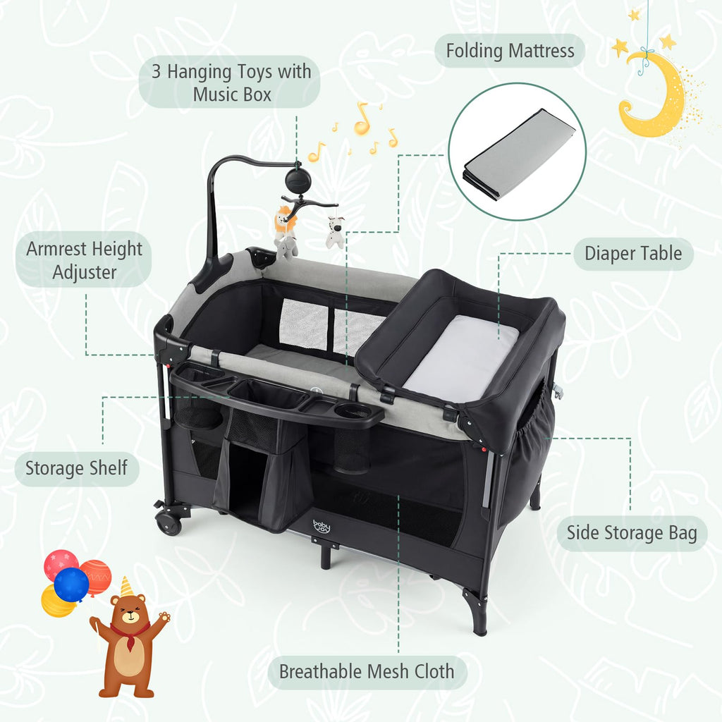 5-in-1 Pack and Play Bassinet Playard with Diaper Changer V19806