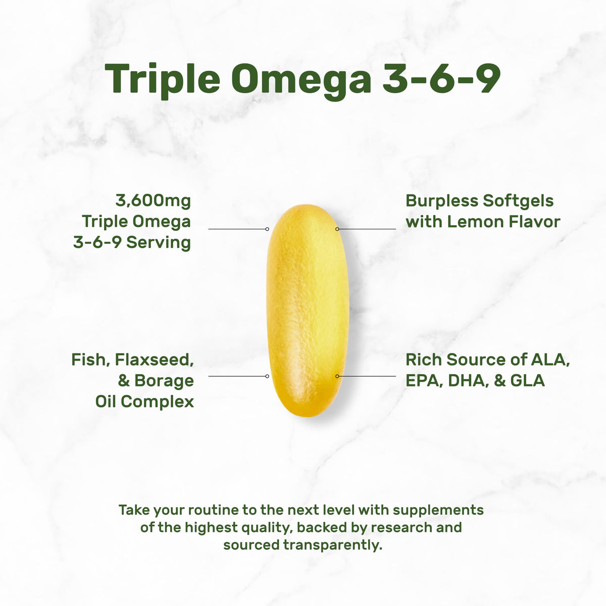 Omega 3-6-9 Fish Oil 3,600mg 240 Softgels Lemon Flavored A27255
