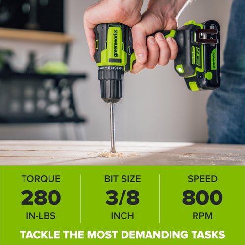 24V Cordless Brushless 3/8" Drill/Driver with 2.0Ah Battery and 10PC Titanium Drill Bit Set S846175