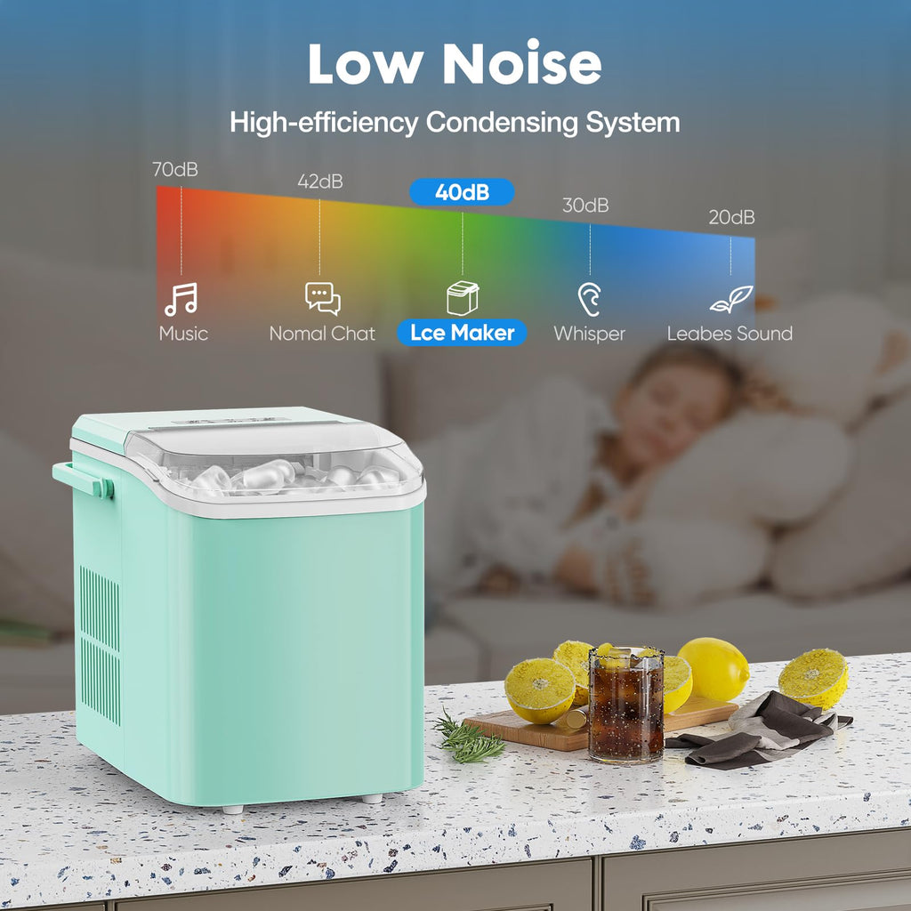 Countertop Ice Maker Machine with Handle, Self-Cleaning, 2 Sizes Bullet Ice, Black D790113