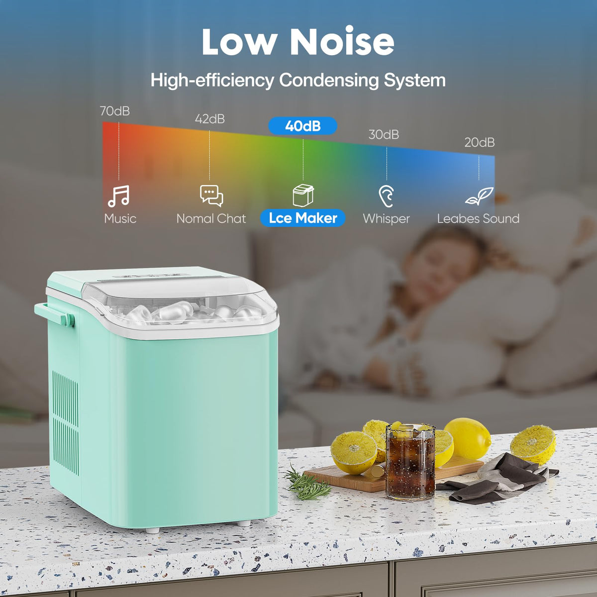 Countertop Ice Maker Machine with Handle, Self-Cleaning, 2 Sizes Bullet Ice, Black D790113