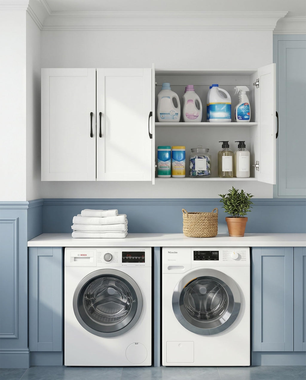 White Wall Cabinet with Adjustable Shelves and 4 Doors Y922