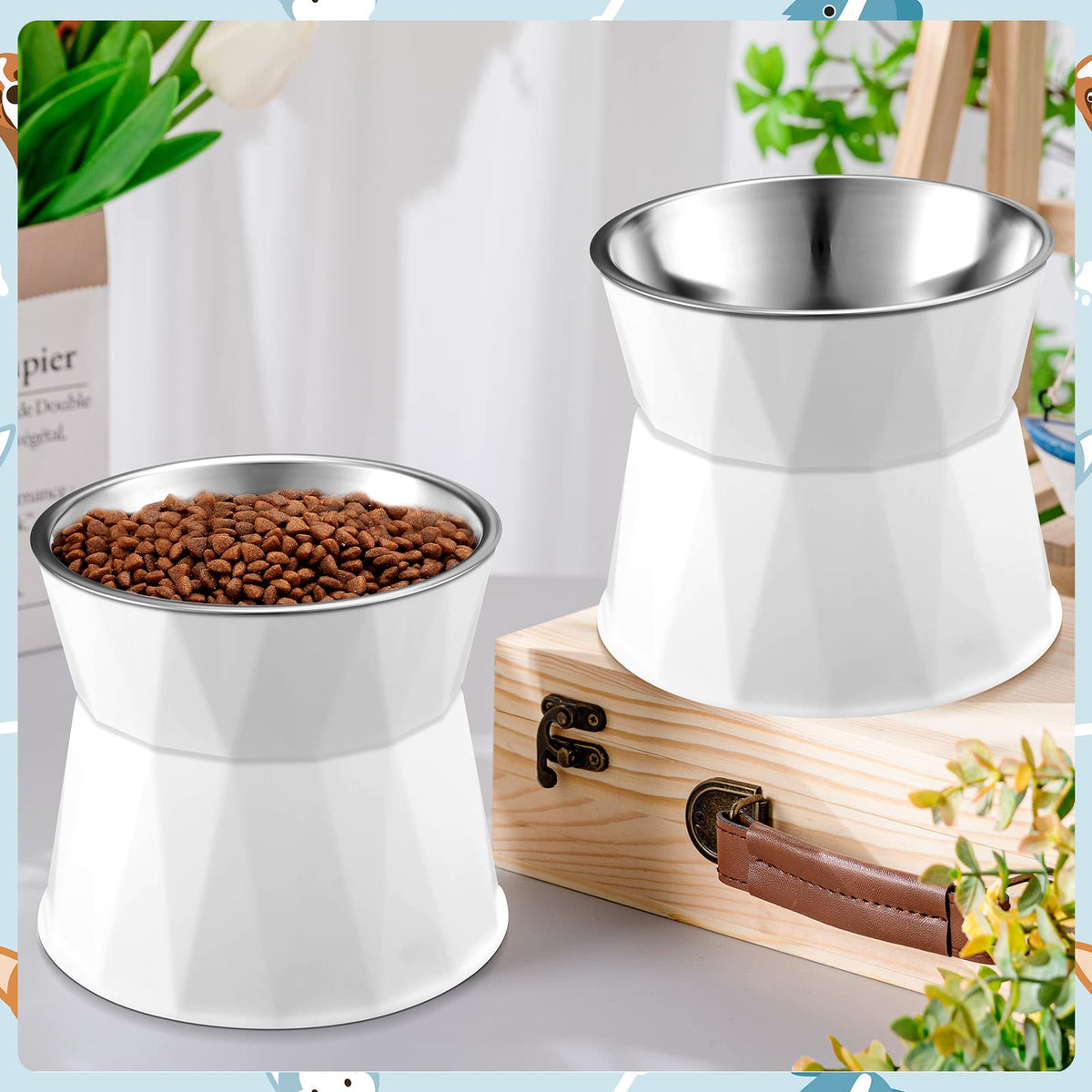 2 Pcs Elevated Cat Bowls F243