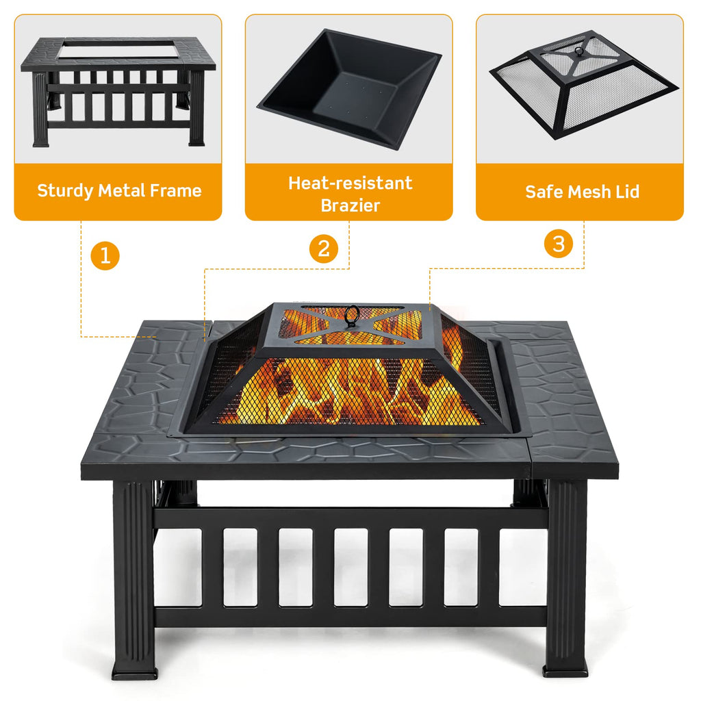 32 Inch Square Steel Wood Burning Fire Pit X89652