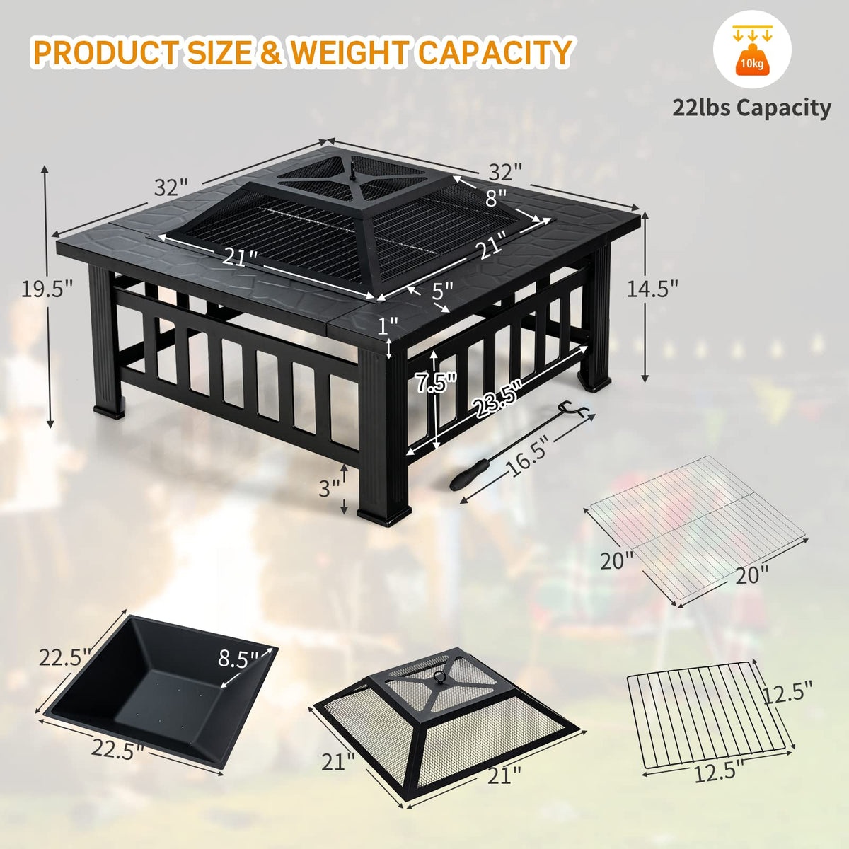 32 Inch Square Steel Wood Burning Fire Pit X89652