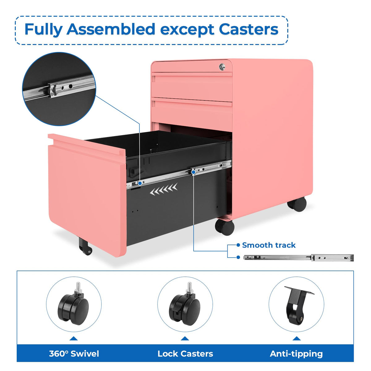 3 Drawer Metal Rolling File Cabinet H50870