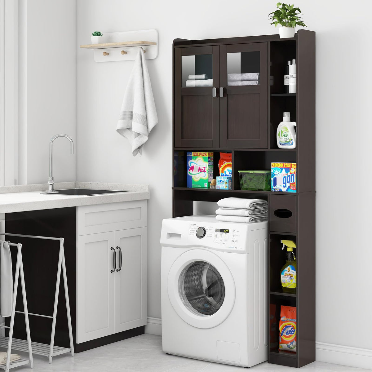 Over The Toilet Storage Cabinet with Doors and Shelves J9884