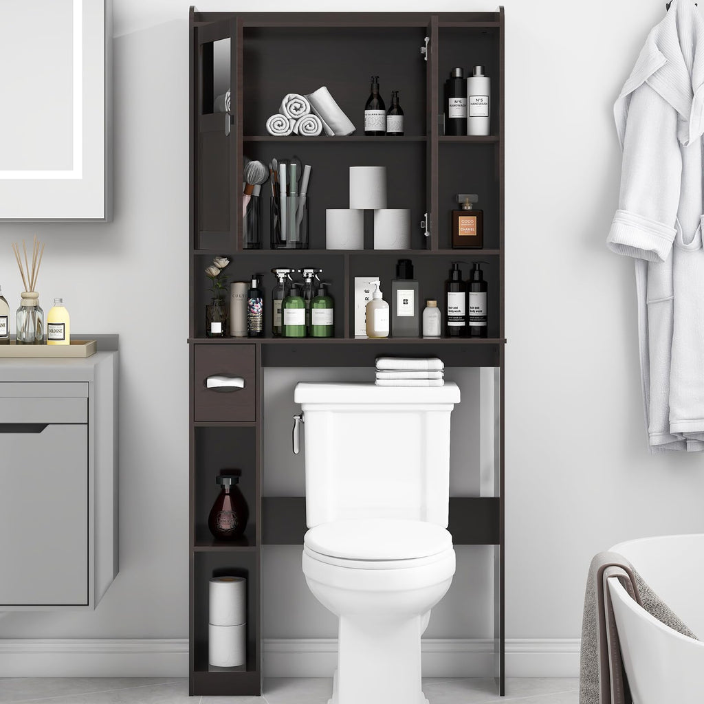 Over The Toilet Storage Cabinet with Doors and Shelves J9884