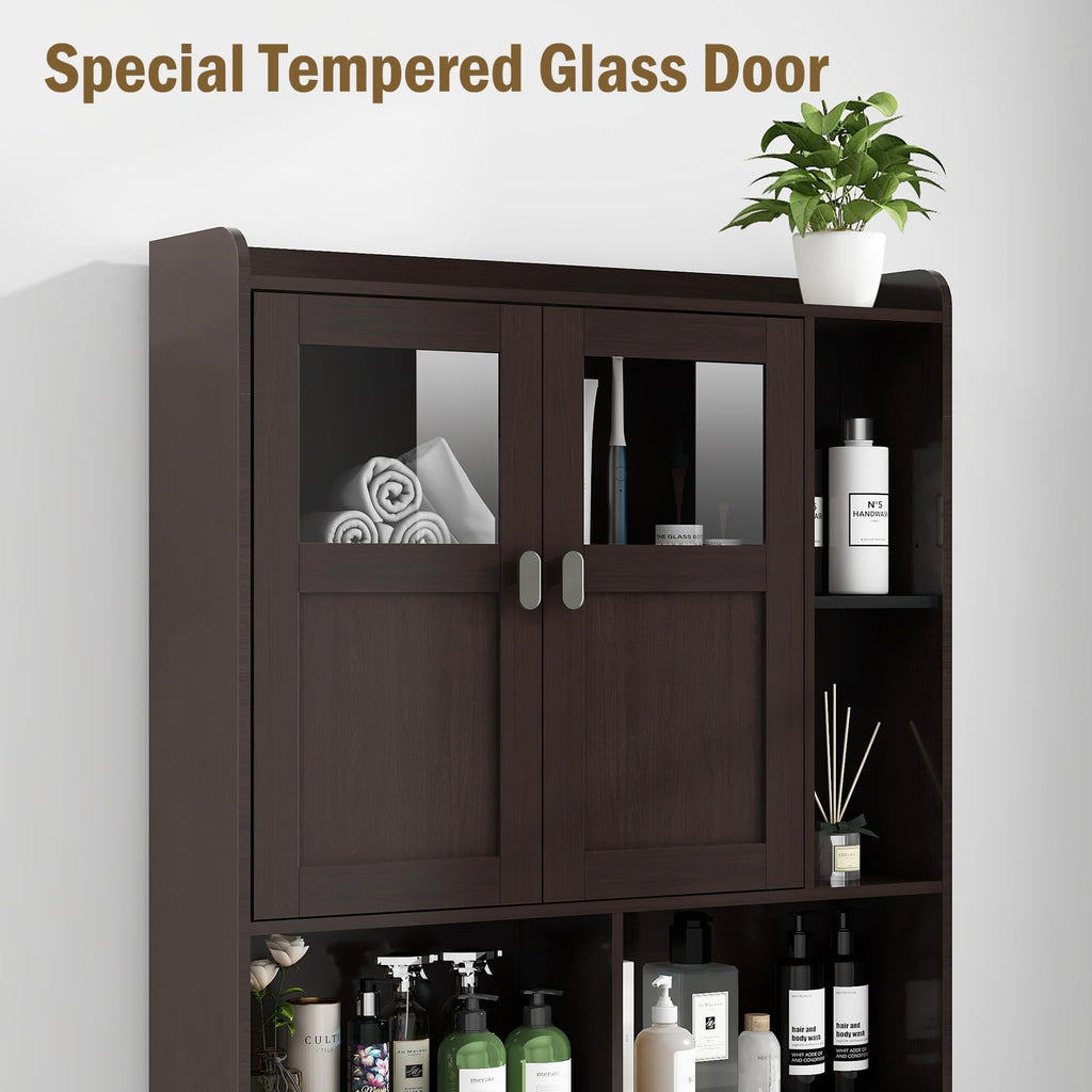 Over The Toilet Storage Cabinet with Doors and Shelves J9884