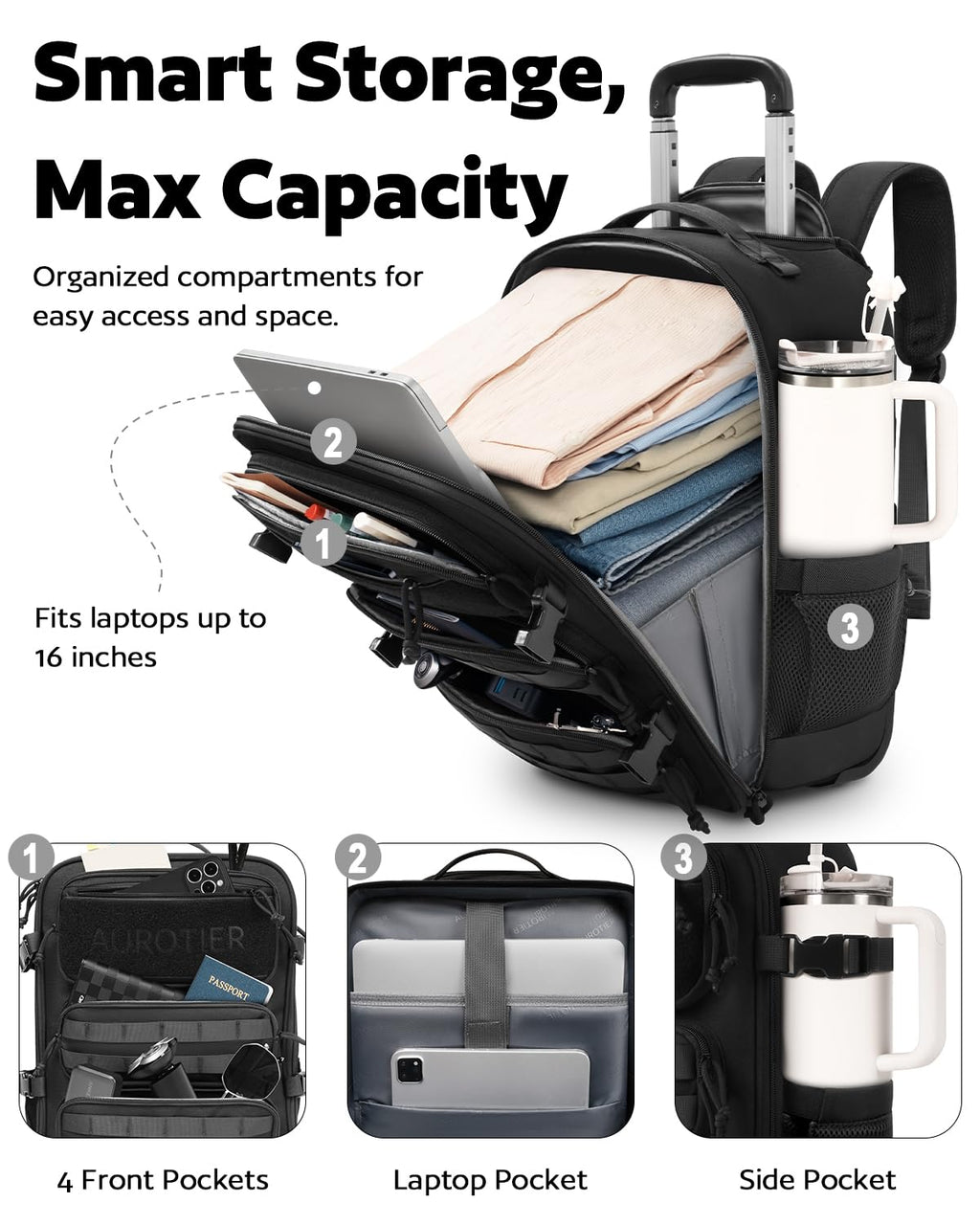 Rolling Wheeled Laptop Backpack N20198
