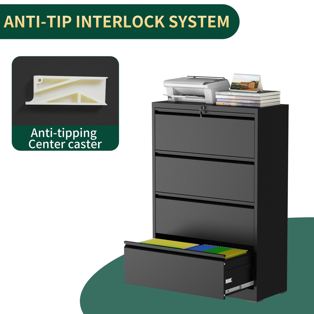 Black 4 Drawer Metal File Cabinet with Lock I559467