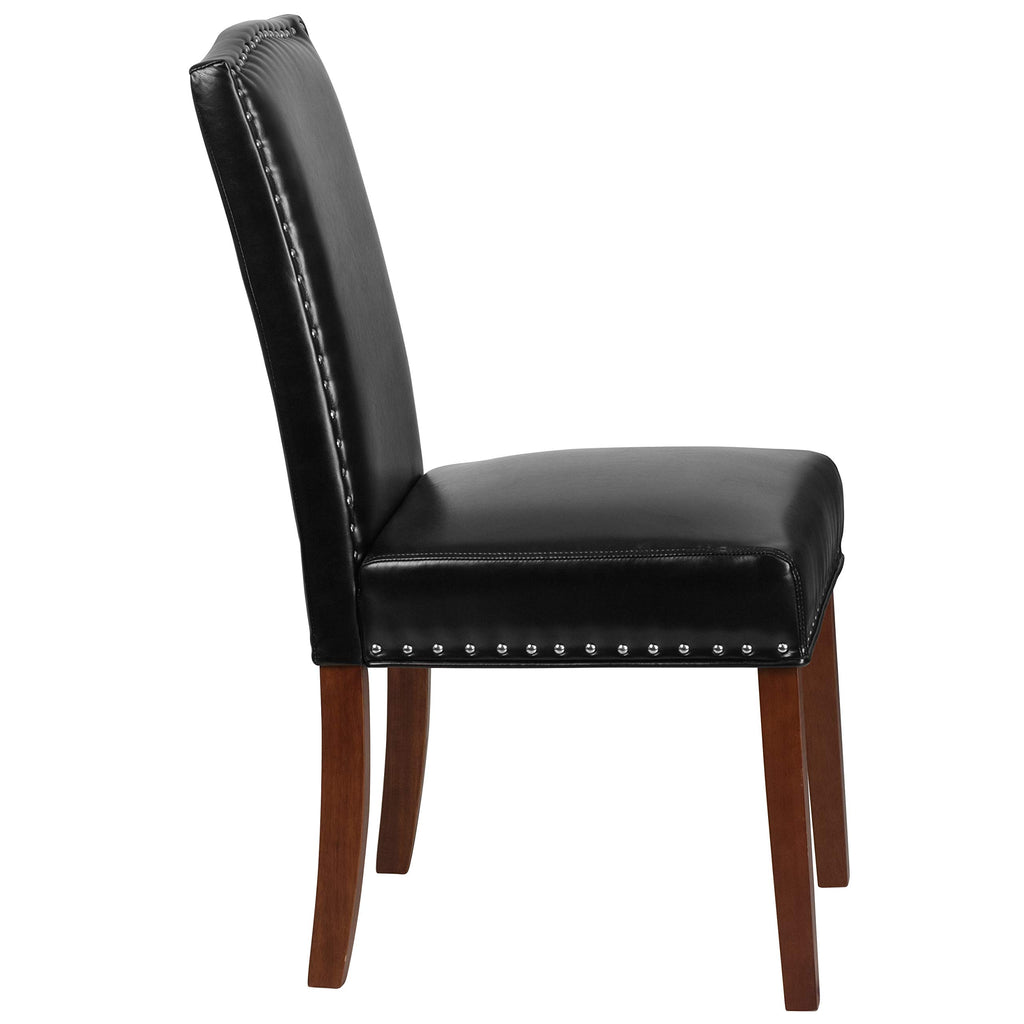Black LeatherSoft Parsons Chair with Nail Trim B70457