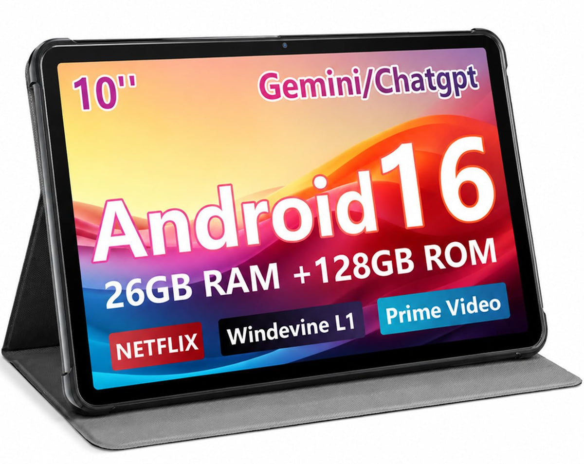 Android Tablet 10 inch, 26GB RAM 128GB ROM 7000 mAh Black S185