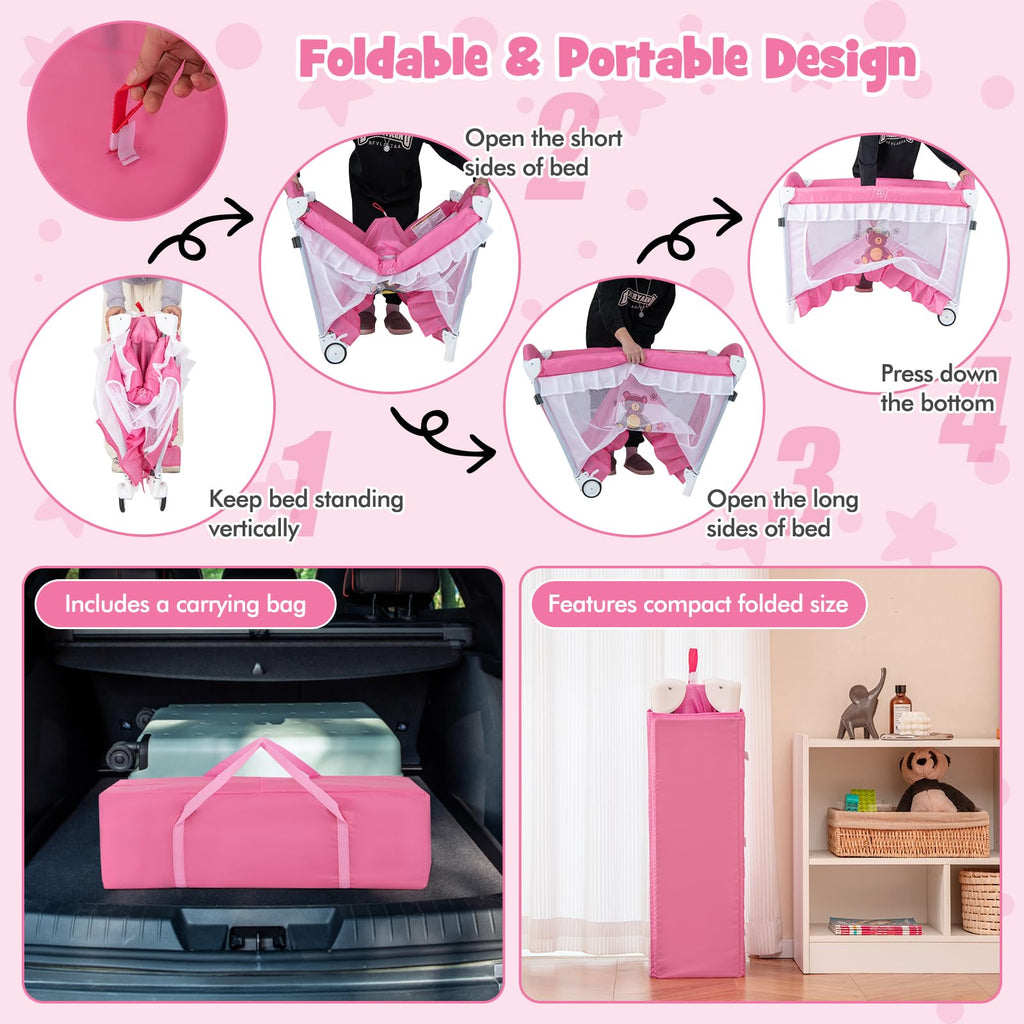 4 in 1 Pack and Play with Canopy, Portable Playard with Bassinet H2114