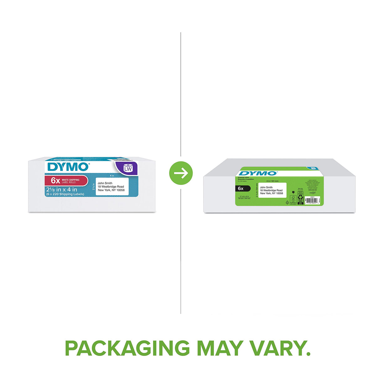 White Shipping Labels 2-1/8" x 4" 6 Rolls I7954