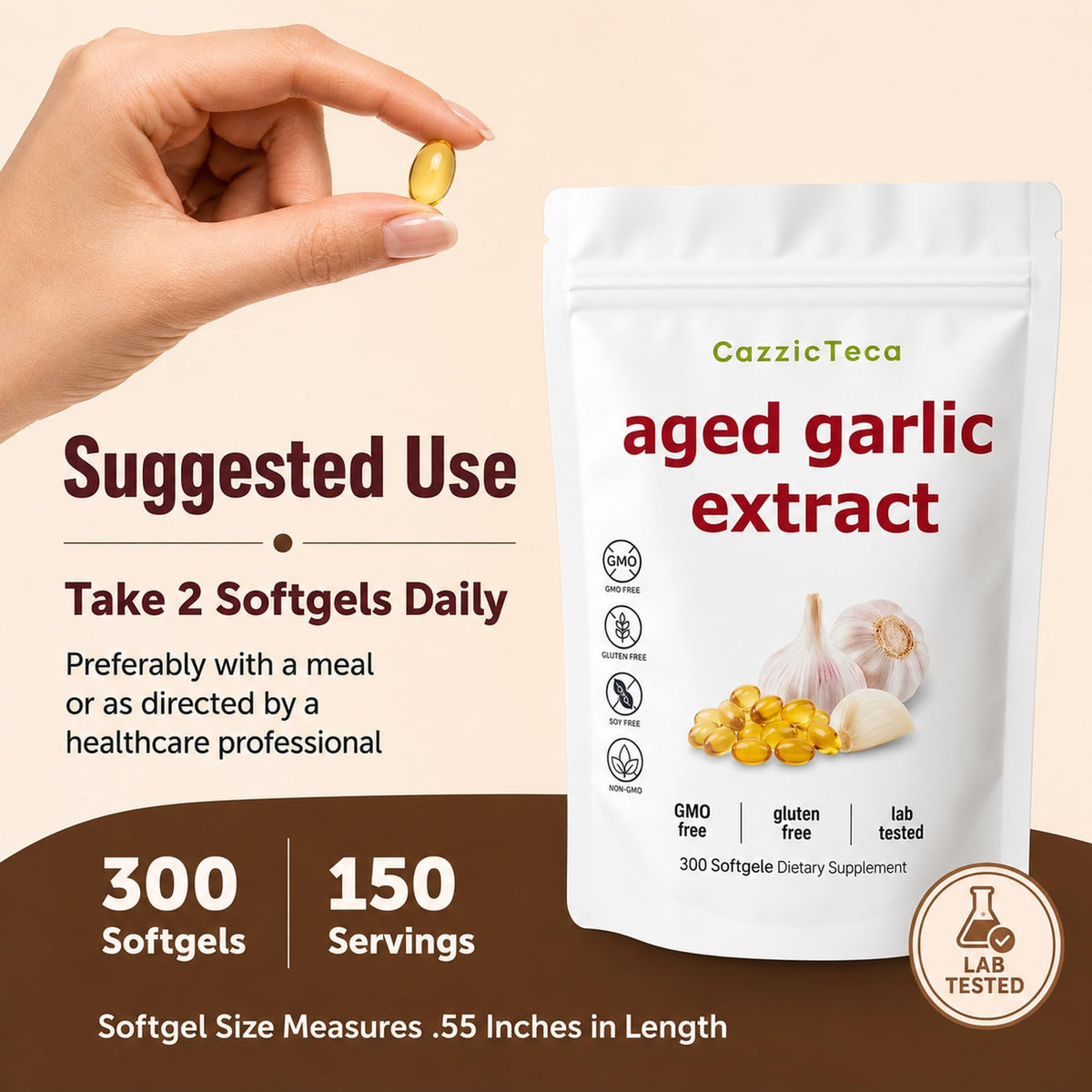 Odorless Organic Garlic Extract 7500mg 300 Softgels Q282
