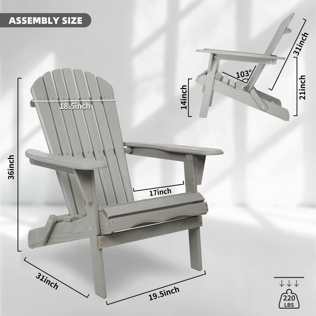 Wood Lounge Patio Chair Set of 2, Folding Adirondack Chairs, Solid Cedar Wood Y778283