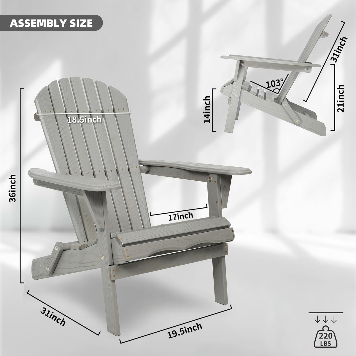 Wood Lounge Patio Chair Set of 2, Folding Adirondack Chairs, Solid Cedar Wood Y778283