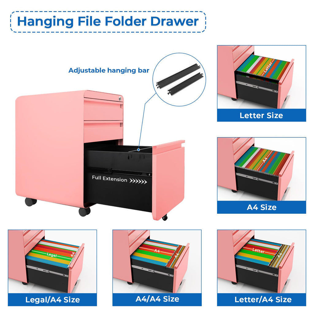 3 Drawer Metal Rolling File Cabinet H50870
