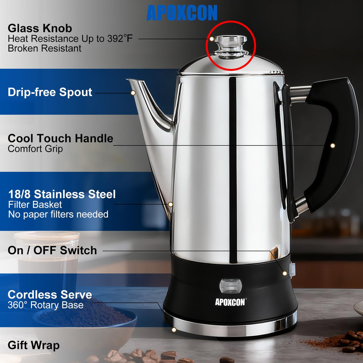 12 Cup Stainless Steel Electric Coffee Percolator R94550